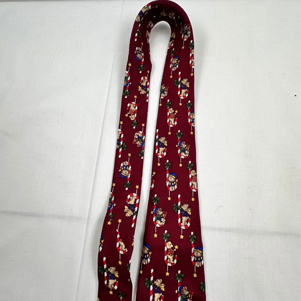 Christmas Tie Necktie Holiday Teddy Bear Candy‎ Cane Silk by Croft and Barrow
